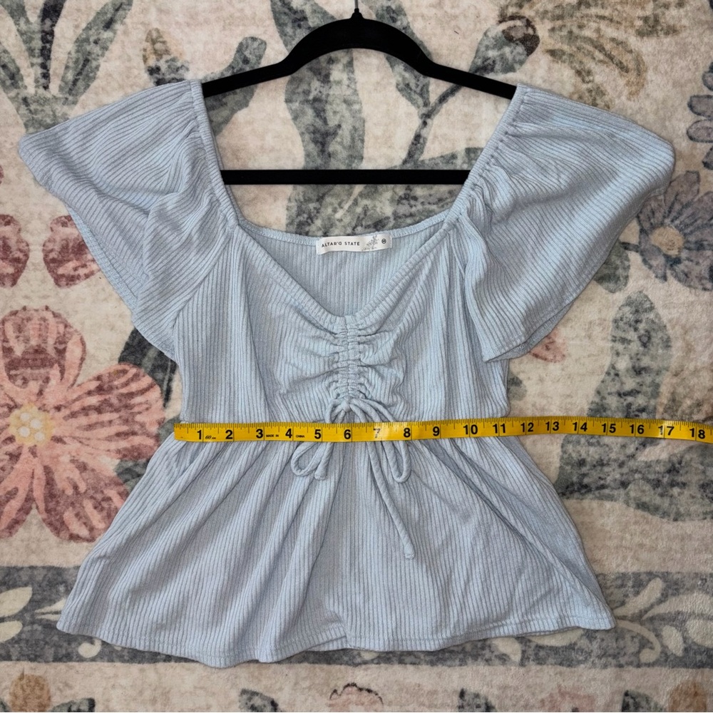 Altar'd State Light Blue Ruched Blouse - Picture 3 of 7